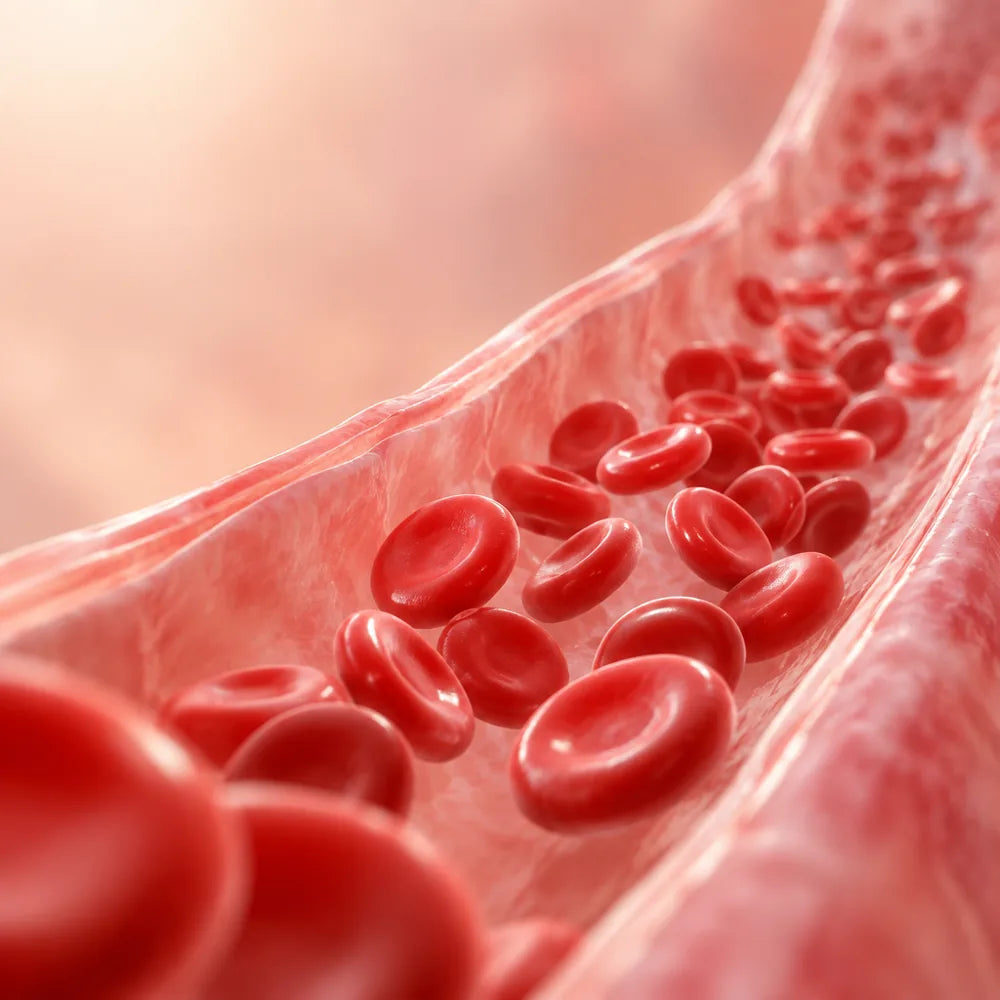 Red blood cells flowing smoothly through a wide, open blood vessel