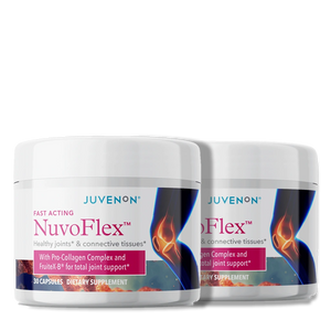 Two containers of Juvenon's Nuvoflex supplement for joints