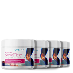 Four containers of Juvenon's Nuvoflex supplement for joints