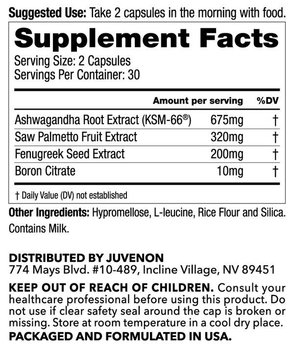 Juvenon alpha gold male supplement facts label