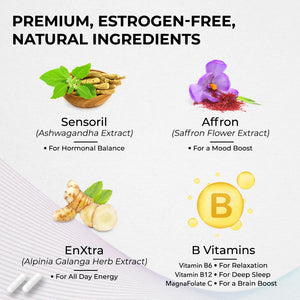 Sensoril extract, affron extract, enXtra extract, and B vitamins