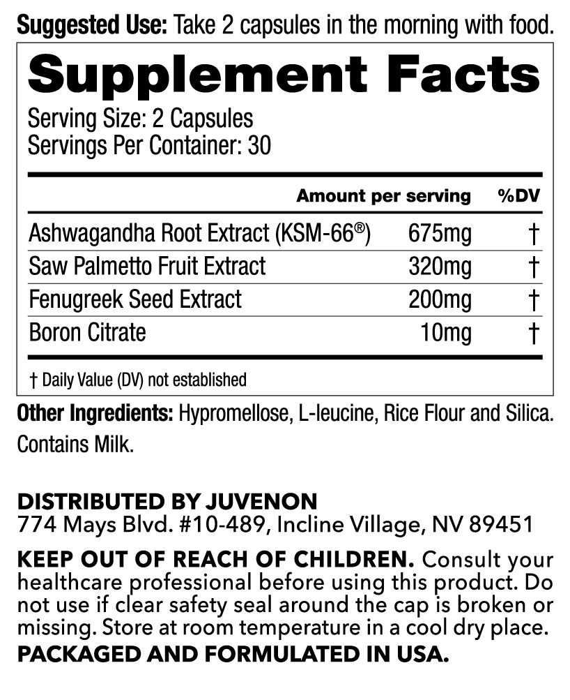 Juvenon alpha gold male supplement facts label