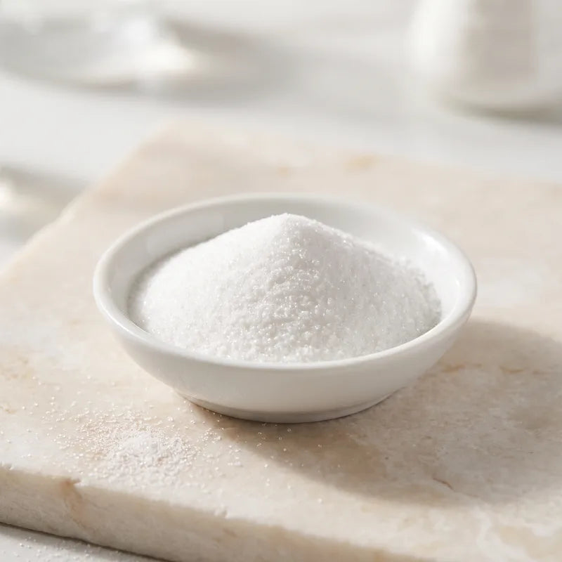 Dish of fine white amino acid powder