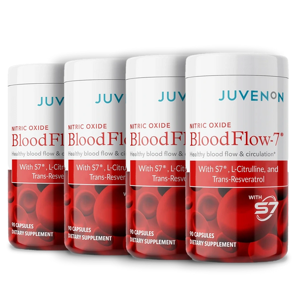 Four containers of Juvenon's blood flow-7 supplement