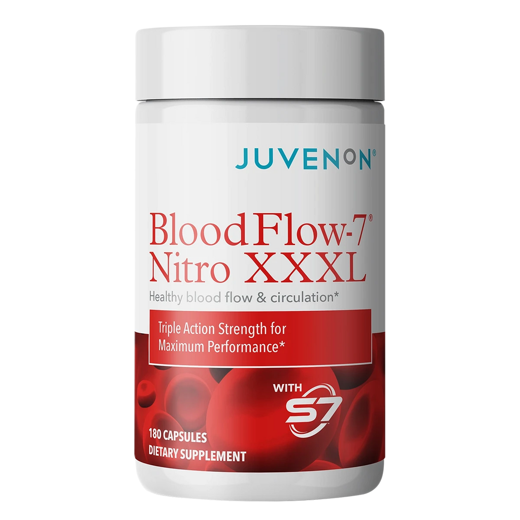 BloodFlow-7® Nitro XXXL capsule bottle, isolated on white background.