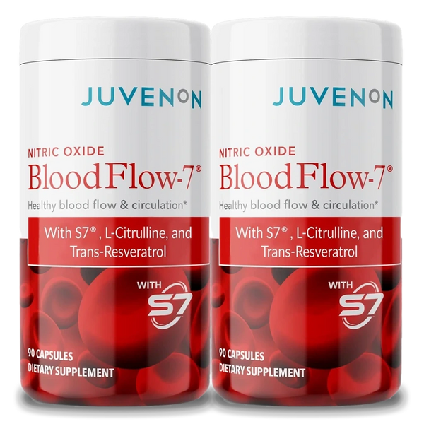 Two containers of Juvenon's blood flow-7 supplement