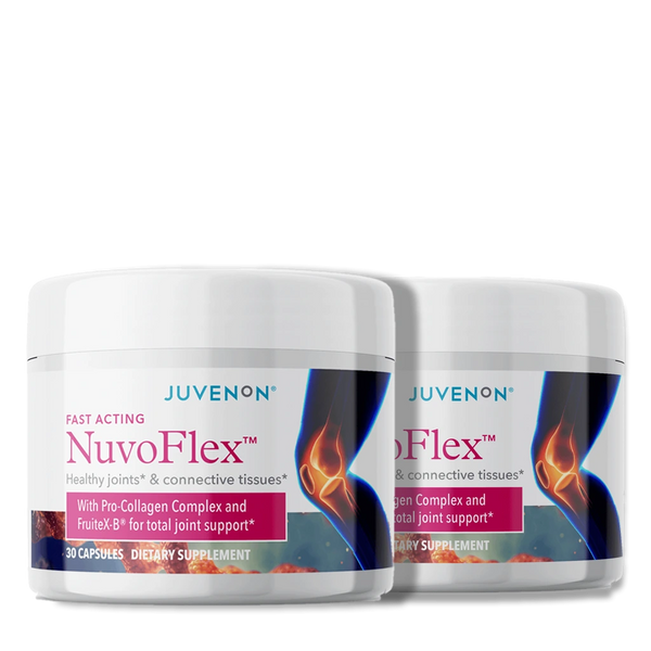 Two containers of Juvenon's Nuvoflex supplement for joints
