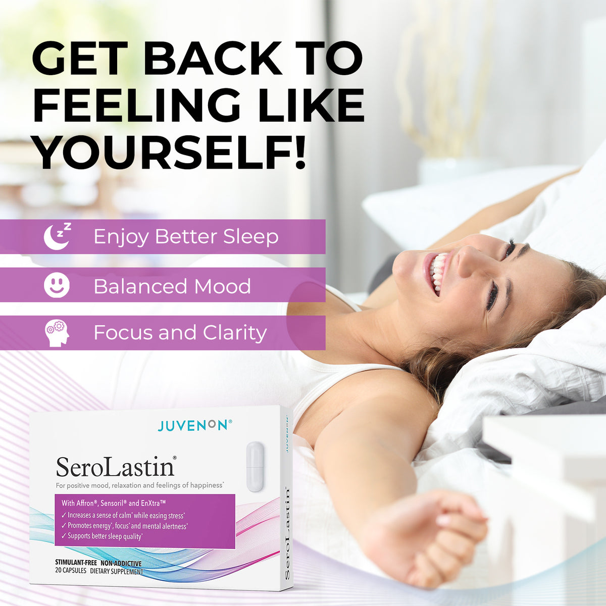 SeroLastin customer enjoying symptom relief in bed
